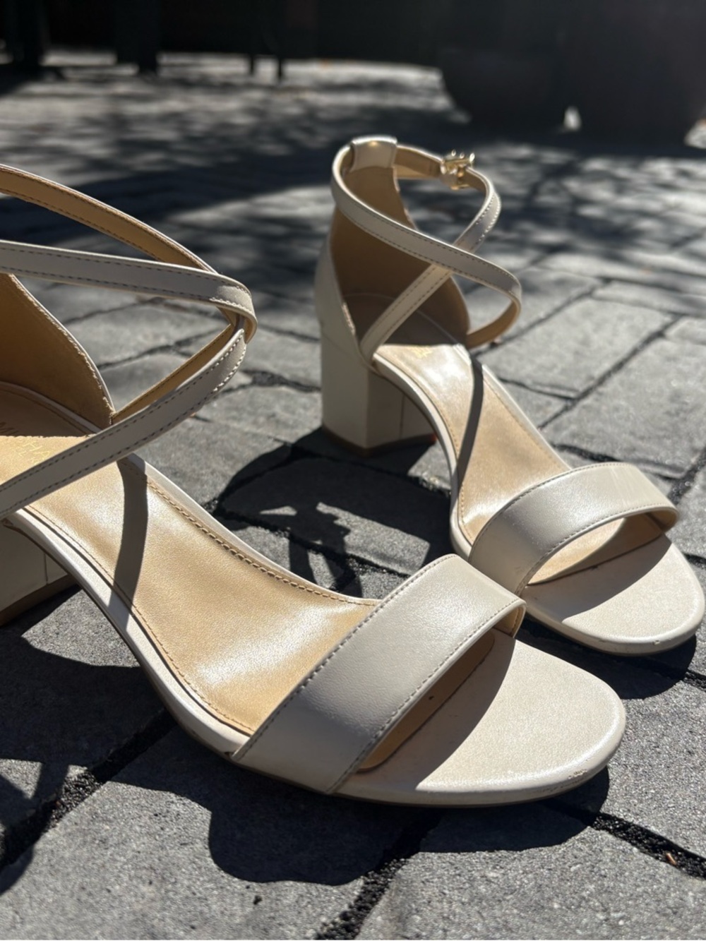 Women's Michael Kors Strappy Block Heel Sandals - Cream